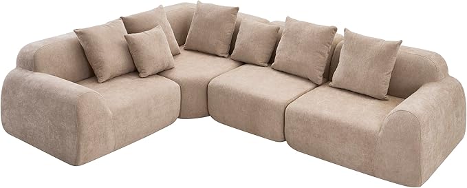 116-Inch Oversized Modular Compressed Sectional Couches 4 Pieces Modular Boneless Sofas with 7 Pillows,Modern Minimalist Corner Cloud Sofa Comfy Chenille Deep Seat Foam Couch