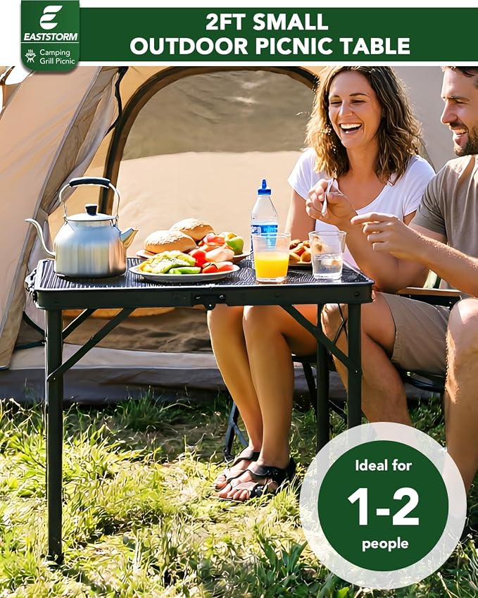 2Ft Small Folding Table with Carry Handle, Camping Table Adjustable Height 10.6–22 in, Black Metal Mesh, Portable & Compact for Outdoor/Indoor,Grill Table, 23.6×15.8 in, 4 lb, 66 lb Capacity - Image 4