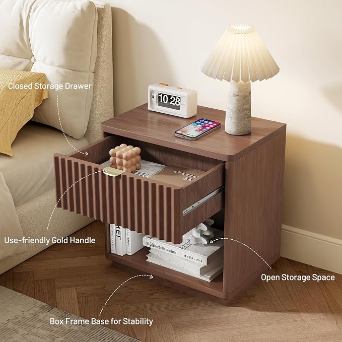 Nightstands Set of 2, Nightstand with Drawers Bedside Table End Table, Modern Fluted Nightstand Bed Side Table for Bedroom Living Room (Brown) - Image 4