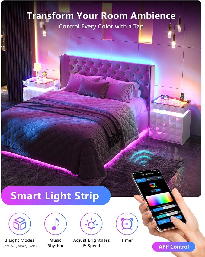 Dystler Night Stand with Charging Station and RGB Lights, LED Nightstand with Tempered Glass and Sliding Top, 3 Drawers Bedside Table with Hidden Storage, Lockable End Side Table for Bedroom, 2 White - Image 3