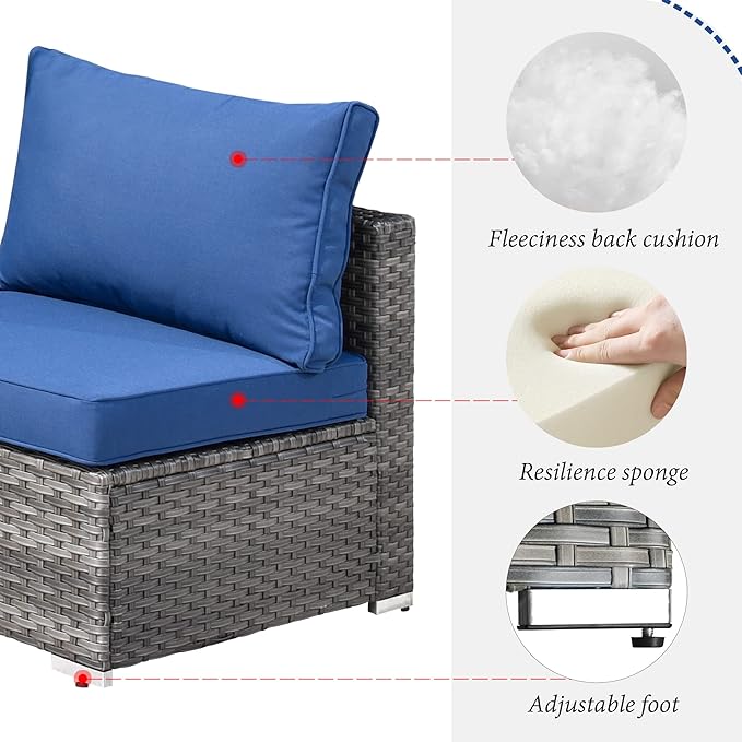 HOOOWOOO 8 Piece Patio Sectional Furniture Set with Swivel Rocking Chairs,Modern Wicker Outdoor Conversation Sofa Sets,Weather Resistant Modular L Shaped Outside Couch Set(Navy Blue)