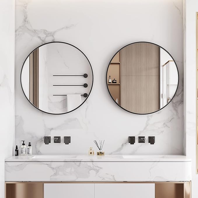 Itrue 24 Inch Round Wall Mirror, Brushed Black Metal Framed Circle Bathroom Mirror, Silver-Backed HD Tempered Glass Vanity Mirror for Over Sink, Living Room, Entryway, Hallway - Image 2