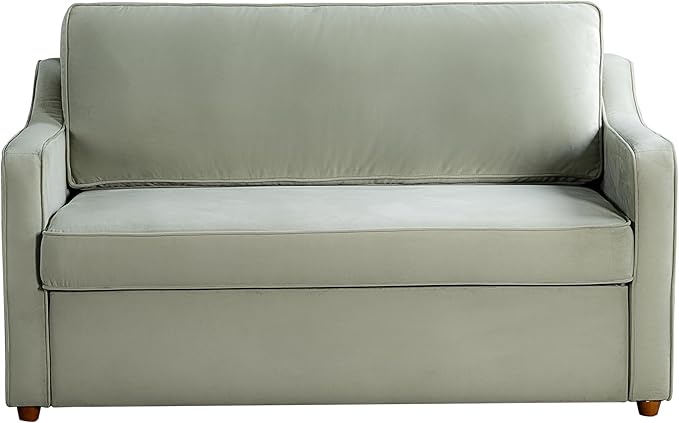 Serta® Santa Cruz 62.2" Convertible Loveseat, Full-Size, Recessed Track Arms, Dream Coil® Comfort, Fingerguard® Pinch Point Protection, Soft Velvet Fabric, Sage