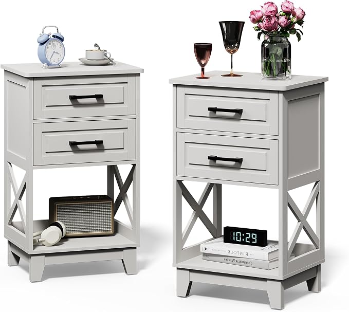 RoyalCraft 30" Tall Nightstand, Modern Painted Bedside Table with 2 Drawers and Open Shelf, Wood Side Table for Bedroom, Home Office, White-Open Shelf Below, Set of 2 - Image 3