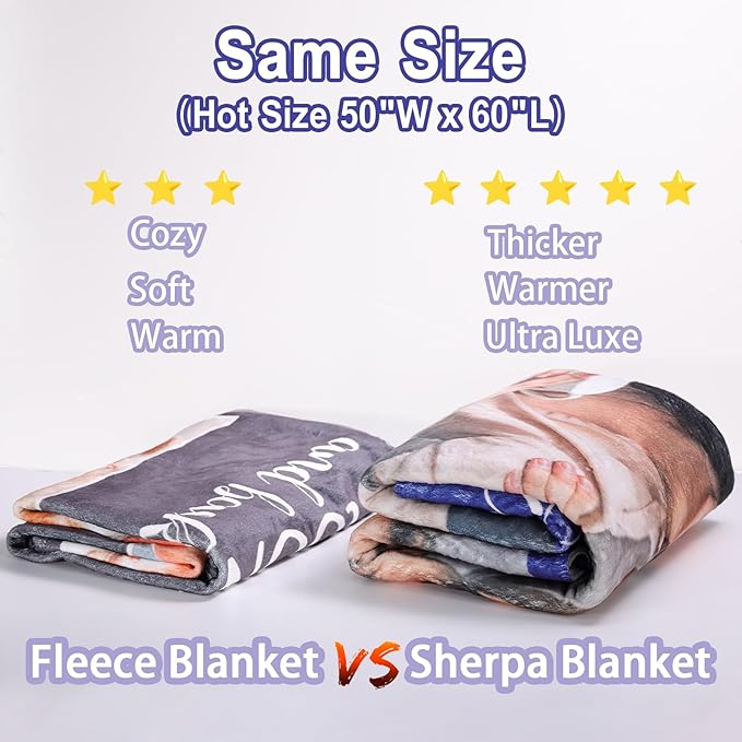 Ships Next Day, Custom Sherpa Fleece Blanket with Photos Text Soft Warm Custom Blanket Personalized Couples Gifts for Boyfriend Girlfriend Customized Picture Blanket Gifts for Christmas Valentines Day