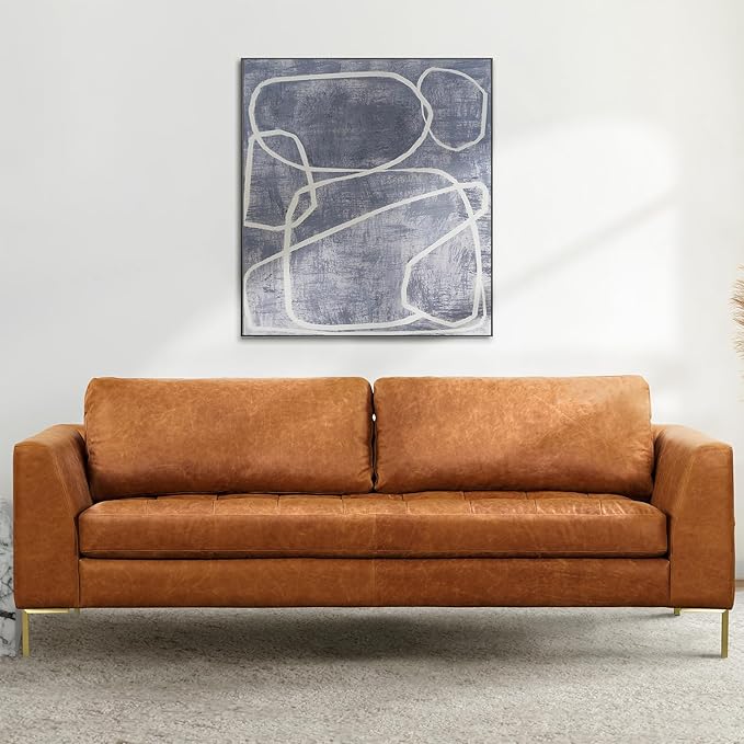 Poly & BARK Calle 90" Sofa, Full-Grain Pure-Aniline Italian Leather, Cognac Tan, Brass Legs
