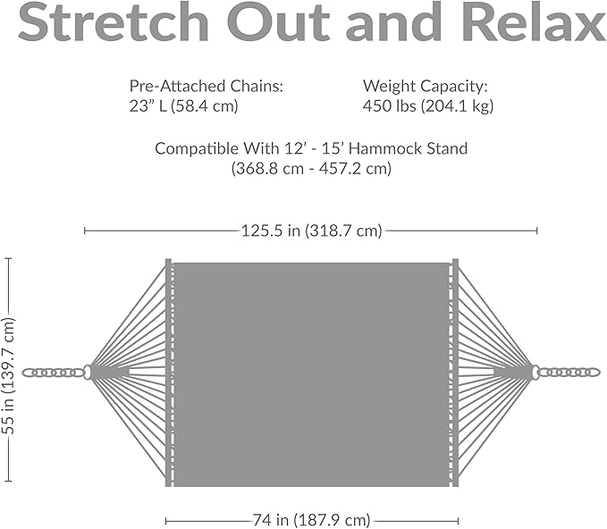 Sunnydaze Quilted Double Hammock for Outside with Spreader Bars and Pillow - 450 lb Capacity, 74x55 Inch Bed, UV Resistant, Quick Dry - Chains Included, Stand Sold Separately - Misty Beach - Image 3