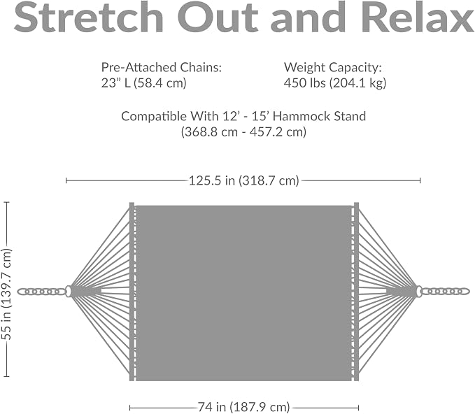 Sunnydaze Quilted Double Hammock for Outside with Spreader Bars and Pillow - 450 lb Capacity, 74x55 Inch Bed, UV Resistant, Quick Dry - Chains Included, Stand Sold Separately - Nautical Stripe - Image 3