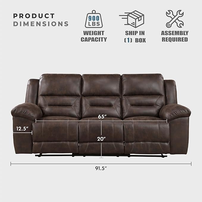 Lexicon Double Recliner Sofa for Living Room, Wall Hugger Manual Reclining Couch Sofa, Textured Microfiber Upholstered Dual Reclining Sofa, Home Theater Seating, Required Assembly, Dark Brown