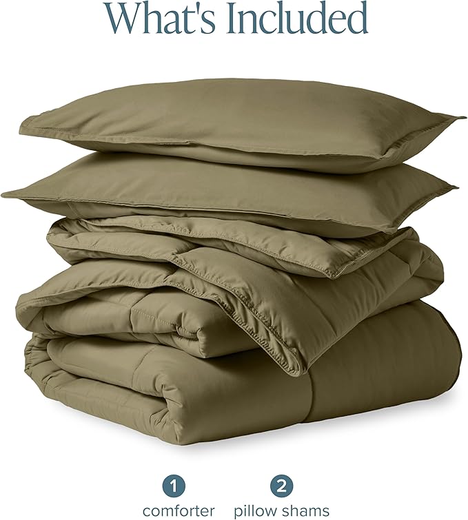 Bare Home Comforter Set - Queen Size - Ultra-Soft - Goose Down Alternative - Premium 1800 Series - All Season Warmth (Queen, Olive)