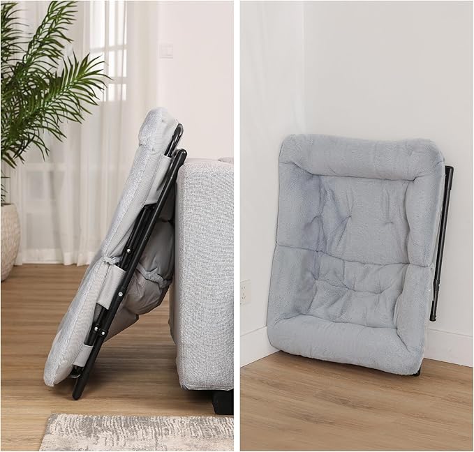 Comfy Saucer Chair for Adults, Soft Faux Fur Bedroom Chair, Accent Dorm Chairs, Flexible Living Room Reading Chairs, Oversized Folding Seat for Teens, X-Large, Grey