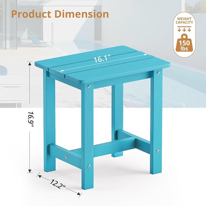LUE BONA Outdoor Side Table, HDPS Small Outdoor Table, Rectangle Adirondack Side Table, Outside End Table for Patio, Porch, Pool, Weather Resistant/Easy Maintenance/Indoor or OutsideUse, Sky Blue - Image 2