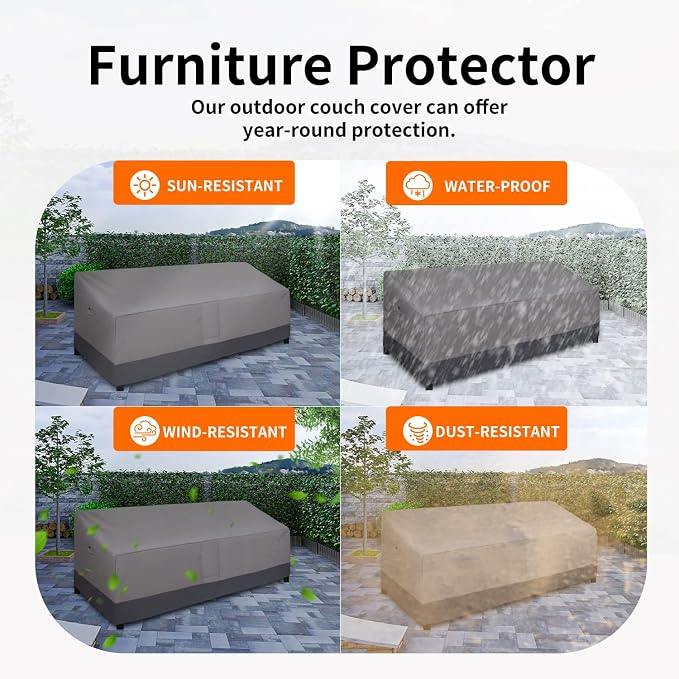 Easy-Going Waterproof Outdoor Couch Cover, Heavy Patio Furniture Sofa Cover Windproof Durable (104Wx40Dx33H inch,Gray/Dark Gray) - Image 5
