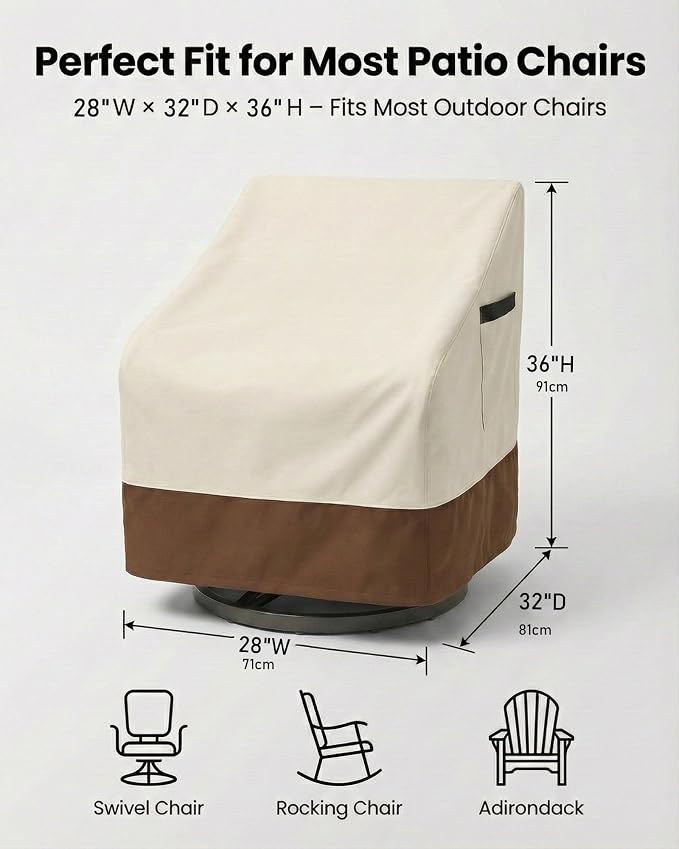 Outdoor Furniture Covers 4-Pack, Heavy Duty 600D Oxford Fabric Patio Chair Protectors, Weather Resistant Waterproof, 28x32x36 Inches, Beige and Brown - Image 3
