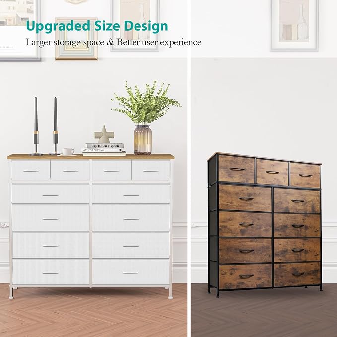 VASICAR Compact 12 Drawers Dresser for Bedroom, Fabric Storage Tower, Chest of Drawers with Retro Wood Top for Closet, Nursery, Living Room - Image 6