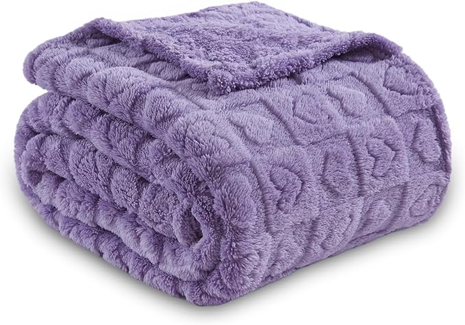 NEWCOSPLAY Super Soft Throw Blanket Lavender Premium Silky Flannel Fleece 3D Heart Checkered Lightweight Bed Blanket All Season Use (Lavender Heart, Throw(50"x70"))