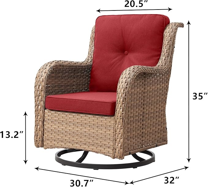 Rilyson Patio Chairs Rocking Swivel Chiar - 2 Piece Outdoor Patio Rattan Wicker Furniture Chairs Set with High Back and Deep Seating for Outside Porch Deck(Yellow/Red)