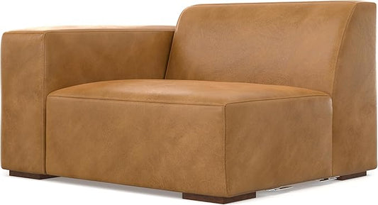 SIMPLIHOME Rex Left-Arm Sofa Module in Full-Grain Genuine Leather, Sienna, 44-inches Wide, Handcrafted Modern-Style Left-Arm Accent Chair for Living Room and Family Room