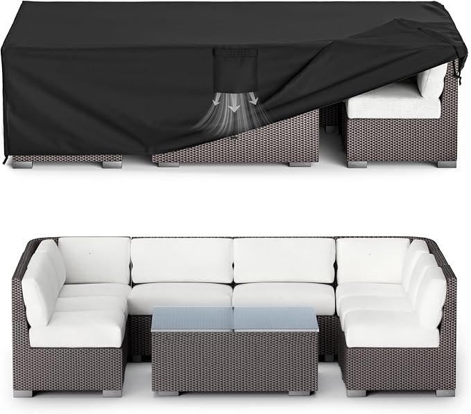 MR.COVER Patio Furniture Cover, Outdoor Sectional Sofa Set Cover Water Resistant General Purpose Rectangular 600D Heavy Duty Patio Table protection Size 108L x 82W x 28H inch by MRCOVER