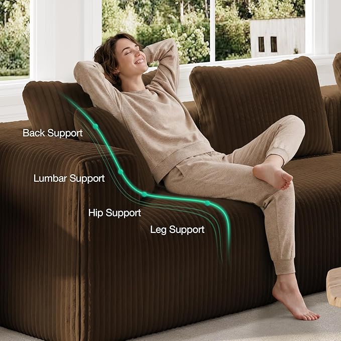 Novilla 141" Modular Sectional Sofa, Modern Cloud Sectional Couch with Smarts Coil® Support, U-Shape Boneless Couch for Living Room Apartments, No Assembly Required, Brown (4 Seat w/ 4 Ottoman)