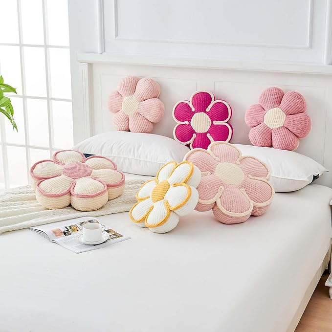Kcvvcr Flower Pillow, Soft Flower Decorative Throw Pillow, Cute Daisy Flower Shaped Seating Floor Cushion Room Décor Plush Pillows for Sofa Couch Bed (17.7 Inch, Ivory)