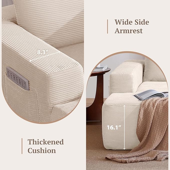 97inch Boneless L-Shaped Sectional Sofa with Throw Pillow & Side Pockets- No Assembly Compressed Modular Couch, Memory Foam, Deep Seat for Living Room, Bedroom, Apartment White Left