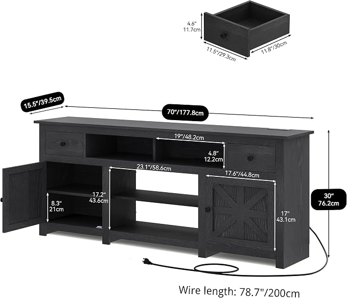 YITAHOME TV Stand for 75/80 Inch TV, Entertainment Center, TV Cabinet with Drawers and Power Outlet, Black TV Console for Living Room Furniture (70 Inch Lenght 30 Inch High) | with Drawers, Power Outlet, Furniture - Image 2