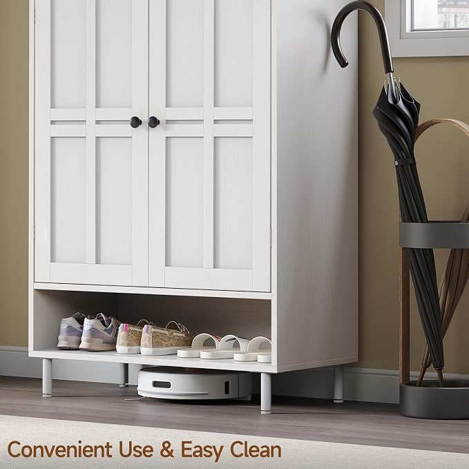 ONBRILL Shoe Storage Cabinet with Cross Molding Doors, 6-Tier Farmhouse Shoe Cabinet with 3 Adjustable Shelves and Metal Legs, 45'' Tall Shoes Rack Organizer Cabinet for Entryway, Front Door, White - Image 6