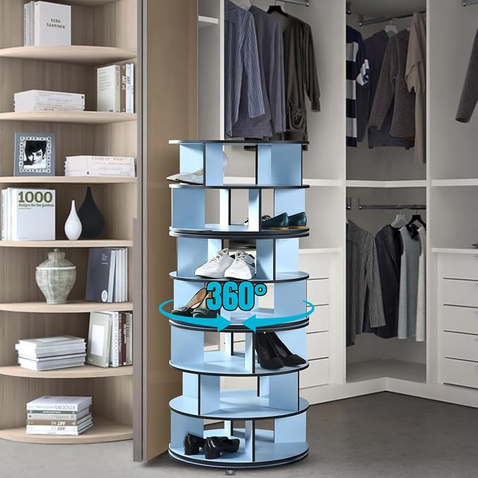 Kings Brand Furniture - 7-Tier Rotating Shoe Rack, 360° Revolving Lazy Susan Spinning Shoe Rack Tower Storage Organizer for Closet Entryway Bedroom Hallway, Blue - Image 3