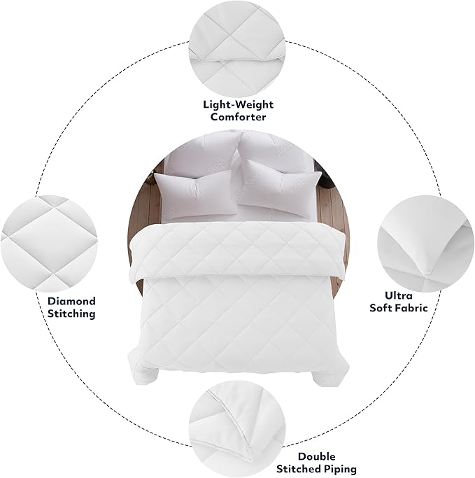 LUX Décor Lightweight Comforter Twin Size - Soft Breathable Down Alternative Diamond Stitched, All Season White Comforter with Double Stitched Piping, Oeko-TEX