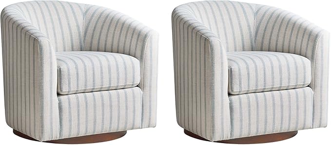 HULALA HOME Modern Swivel Accent Chairs Set of 2 with Solid Wood Base, Round Swivel Barrel Chairs with Striped Pattern, No Assembly Required, Blue
