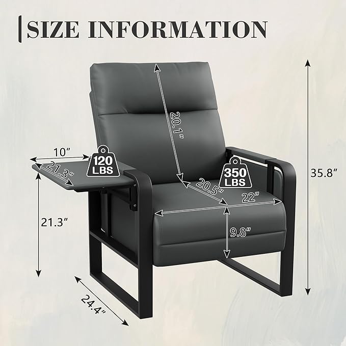Upholstered Living Room Chair Armchair Set of 2, Mid Century Faux Leather Metal Accent Chair, Reception Couch Slipper Club Lounge Chair Guest Comfy Single Sofa with Sidetable-Dark Grey