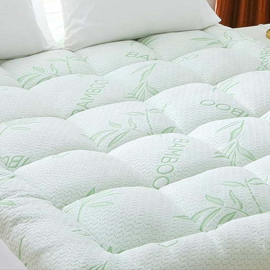 Extra Thick Mattress Topper Queen Size, Waterproof Soft Viscose Derived from Bamboo, Pillow Top Mattress Pad, Mattress Cover 1000GSM Filling with Deep Pocket for Back Pain Relief