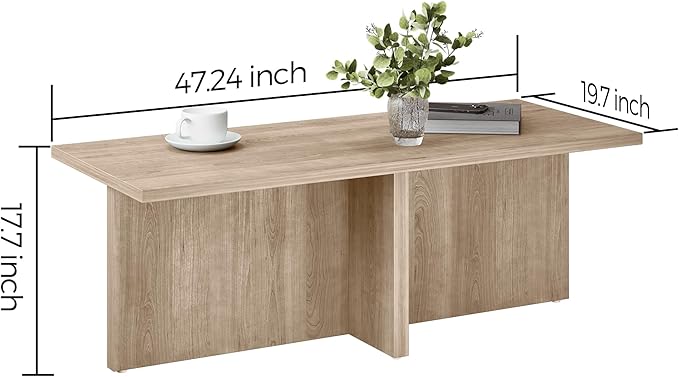Luoxiao Rectangle Coffee Table for Living Room 47 inch Modern Center Accent Table Minimalist Small Rectangular Cocktail Table Wood