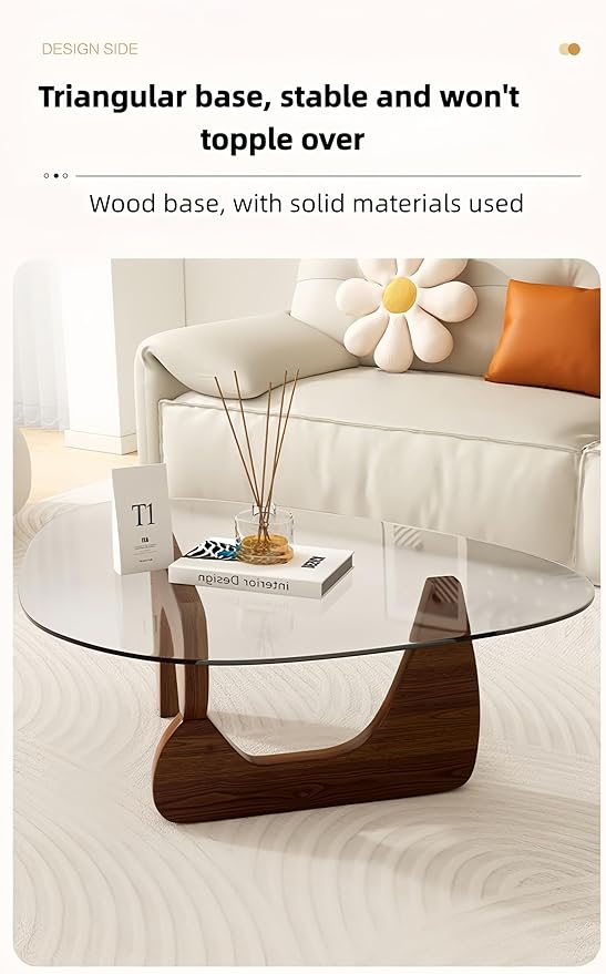 Modern Glass Coffee Table for Living Room, Small mid Century Coffee Table, Stylish Coffee Tables Suitable for Bedroom Living Room Reception Office Tables (Walnut, Large)