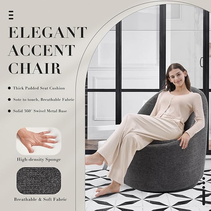 COLAMY Swivel Accent Chair, 360° Swivel Chair with Hidden Storage, Modern Small Barrel Swivel Armchair for Living Room/Bedroom, Dark Grey