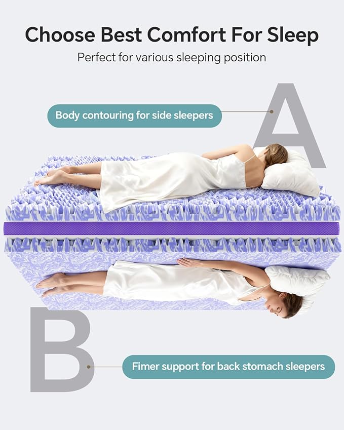 ChiXpace Dual Layer 4 Inch Memory Foam Mattress Topper Queen - 2 Inch Gel Memory Foam and 2 Inch Pillow Top Mattress Pad, 7-Zone Egg Crate Queen Size Mattress Topper (White)