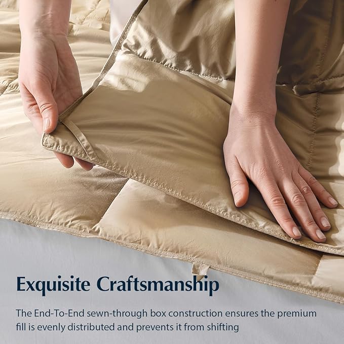 Pacific Coast Summer Goose Feather and Down Fiber Comforter Twin Size, Breathable Duvet Insert for Summer and Hot Sleepers, Natural Cooling Tencel Lyocell Shell, 8 Corner Tabs, Khaki Brown, 68x90