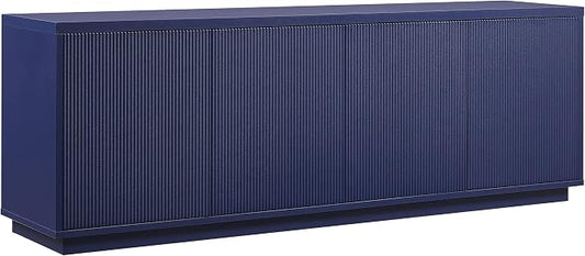 Henn&Hart Fluted TV Stand for TVs up to 75" with 2 Concealed Ribbed Storage Cabinets and Adjustable Shelves for Living Room, Family Room, or Office, Navy by HennHart