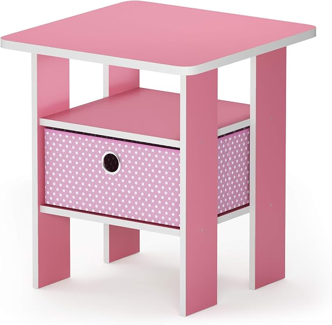 Furinno ANDREY Side Table, End Table, Night Stand with Open Shelves and Storage Bin, Bedside Table, for Living Room, Bedroom, Pink - Image 5