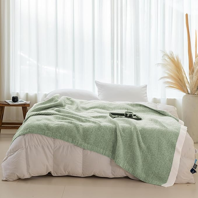 MH MYLUNE HOME Ultra Soft Ribbed Throw Blanket for Couch 50x60 Inches Luxurious Super Cozy Fluffy Microfiber Blanket Plush Warm Reversible Throw Blankets for Sofa Bed - Sage Green 50 x 60 Inches