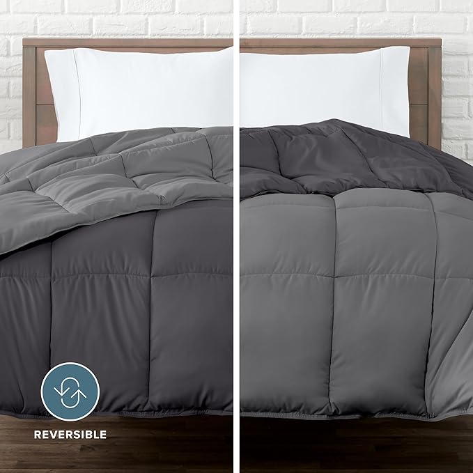 Bare Home California King Comforter - Reversible Colors - Goose Down Alternative - Ultra-Soft - Premium 1800 Series - All Season Warmth - Bedding Comforter (California King, Grey/Forged Iron Grey)