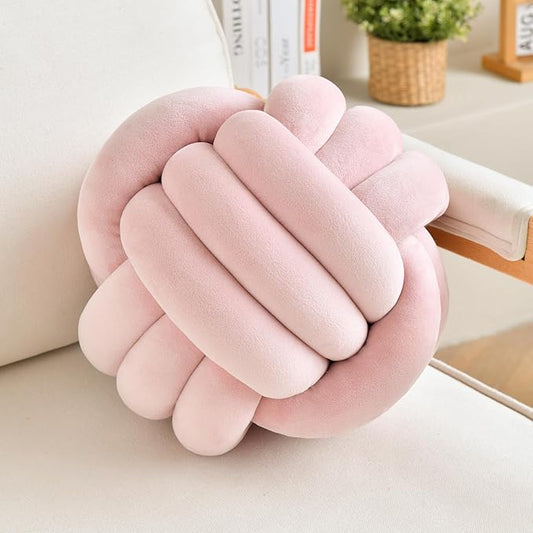 LUSJNGE Decorative Throw Knot Pillow Ball for Home Chair Sofa Couch Bed Aesthetic Round Velvet Knotted Pillow Cushion (Pink, 8 inches)