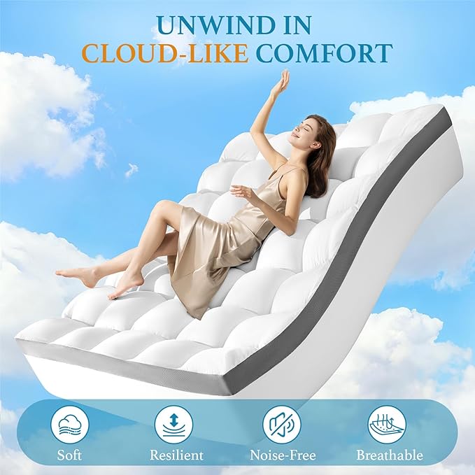 4 Inch Memory Foam Mattress Topper, Cooling Extra Thick 2000 GSM Pillow Top Mattress Pad for Back Pain Relief,Soft Breathable Mattress Cover for Fluffy Shredded Memory Foam Filled (Twin XL, 39"x80")