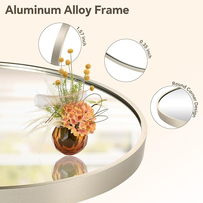 Brushed Nickel Oval Mirror, 22x30 Inch Oval Bathroom Mirror, Mirror for Wall Decor, Vanity, Entryway, Living Room, Horizontally/Vertically - Image 3