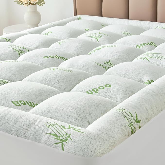 California King Size Mattress Topper Viscose Derived from Bamboo, Soft Thick Pillow Top Mattress Pad for Back Pain, Cooling Mattress Protector with 8-21 Inch Deep Pocket, White
