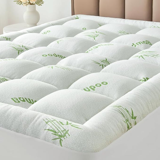 California King Size Mattress Topper Viscose Derived from Bamboo, Soft Thick Pillow Top Mattress Pad for Back Pain, Cooling Mattress Protector with 8-21 Inch Deep Pocket, White