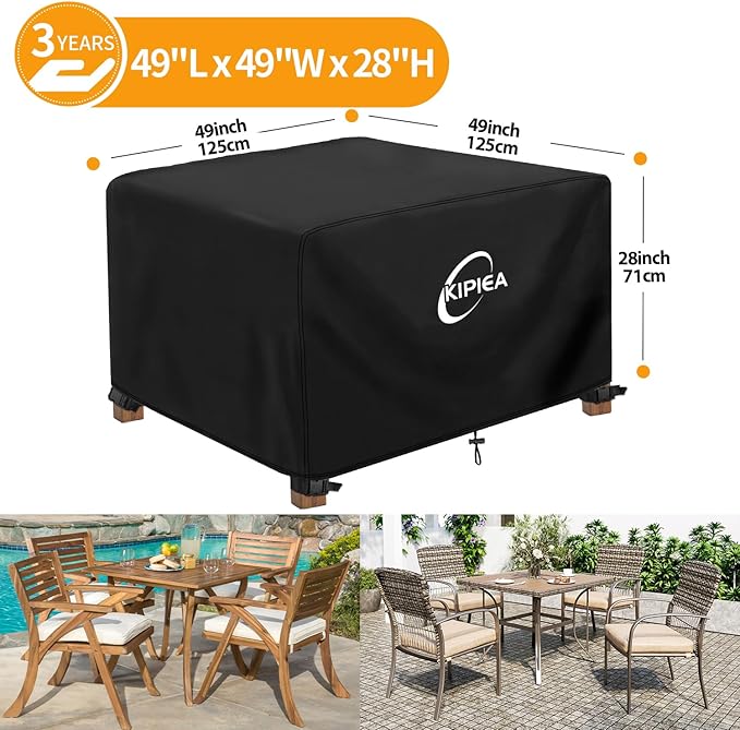 Kipiea Patio Furniture Covers Waterproof Winter, Heavy-Duty 420D Outdoor Patio Furniture Set Covers, No Tears Anti UV No Fading (49" L x 49" W x 28" H) - Image 2