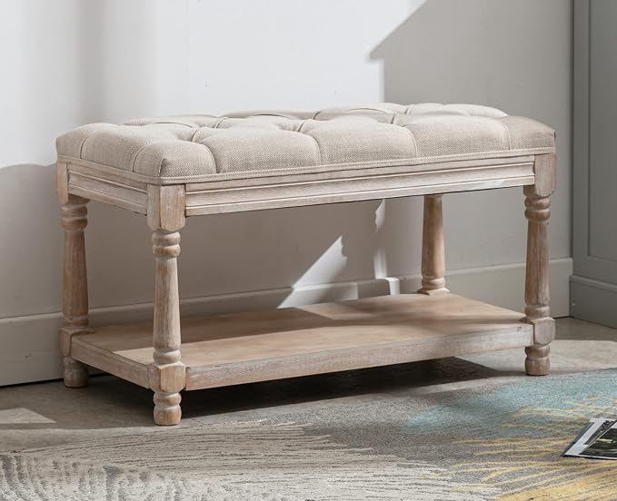 Kmax Storage Entryway Bench Tufted Shoe Rack Bench Wood Window Bench for Hallway Entrance Bedroom Corner-1 Seat, Beige by Kmax