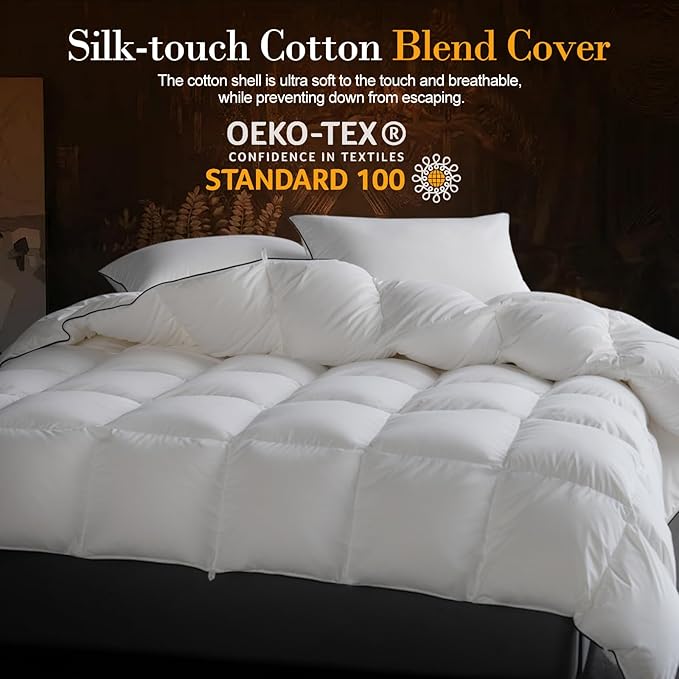 Down Fibers Comforter Oversize King Size,Luxurious All Seasons Hotel Collection Duvet Insert,54 Oz High Bulkiness Medium Warmth,Fluffy & Breathable for Bedroom, Guestroom, Hotel (Grey,120x98)
